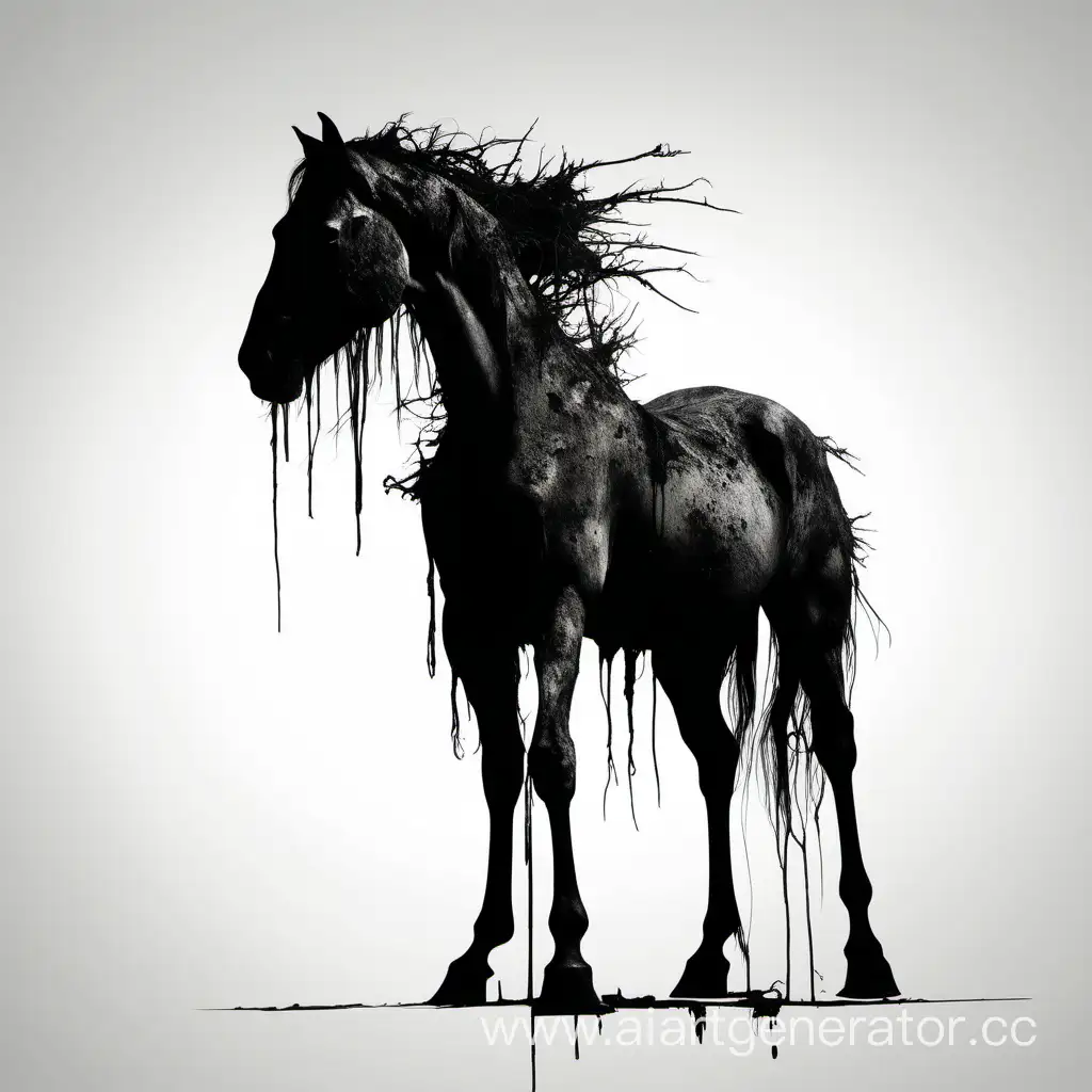 Decaying-Horse-Silhouette-on-White-Background