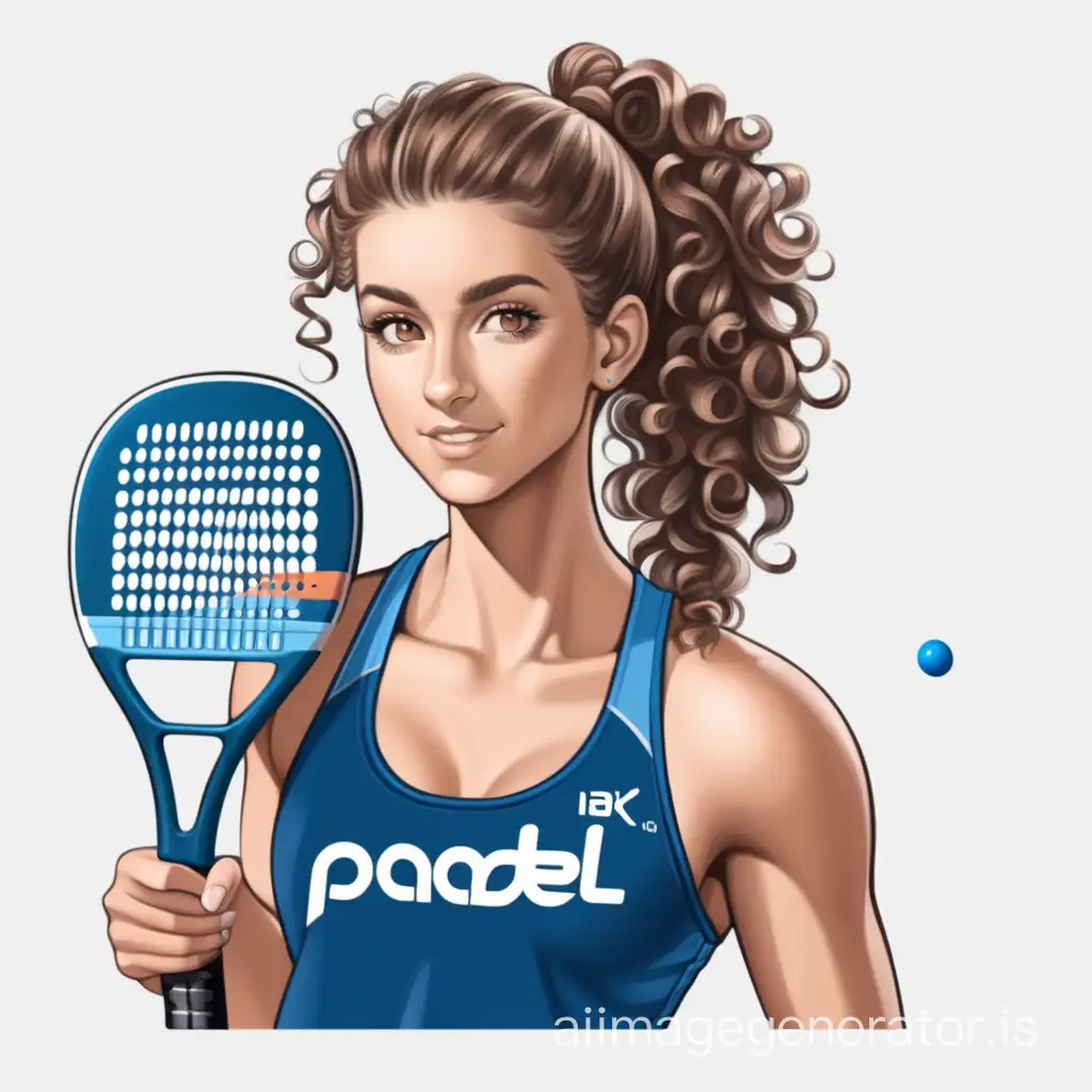 logo design,  no background, female padel player, curly hair, ponytail, 8k