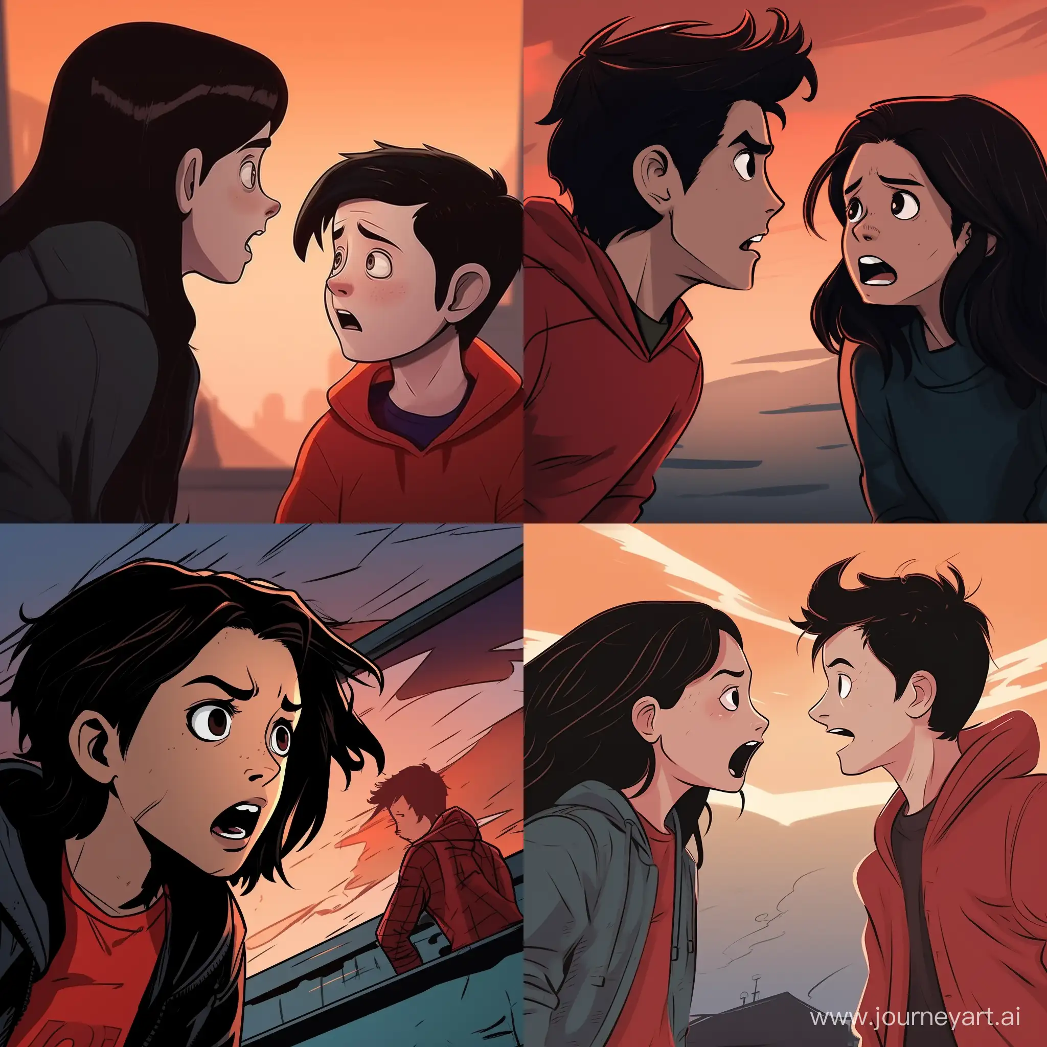 Dramatic-Scene-Boy-in-Red-Sweater-Shouts-at-Crying-Girl-in-Comic-Book-Style