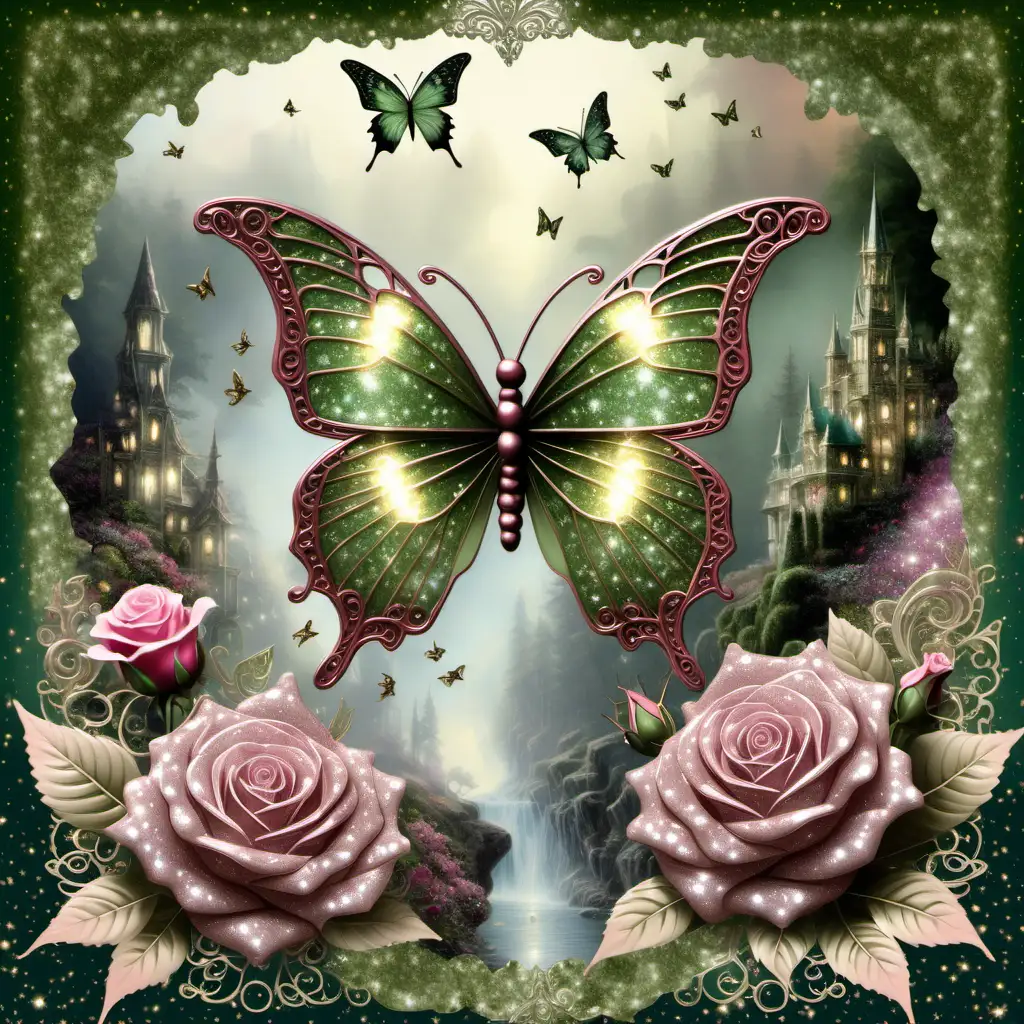 Enchanting Butterfly and Rose Fantasy with Thomas Kinkade Flair