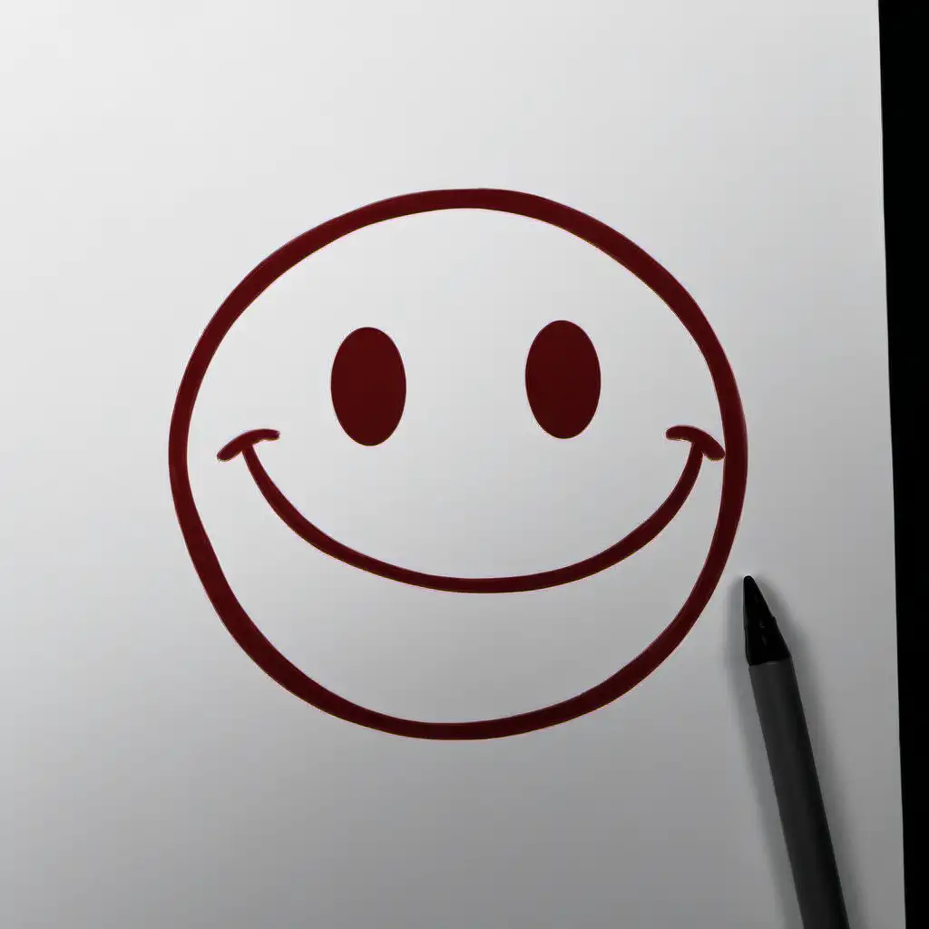 Dark Red Smiley Drawing Minimalist and Expressive Art