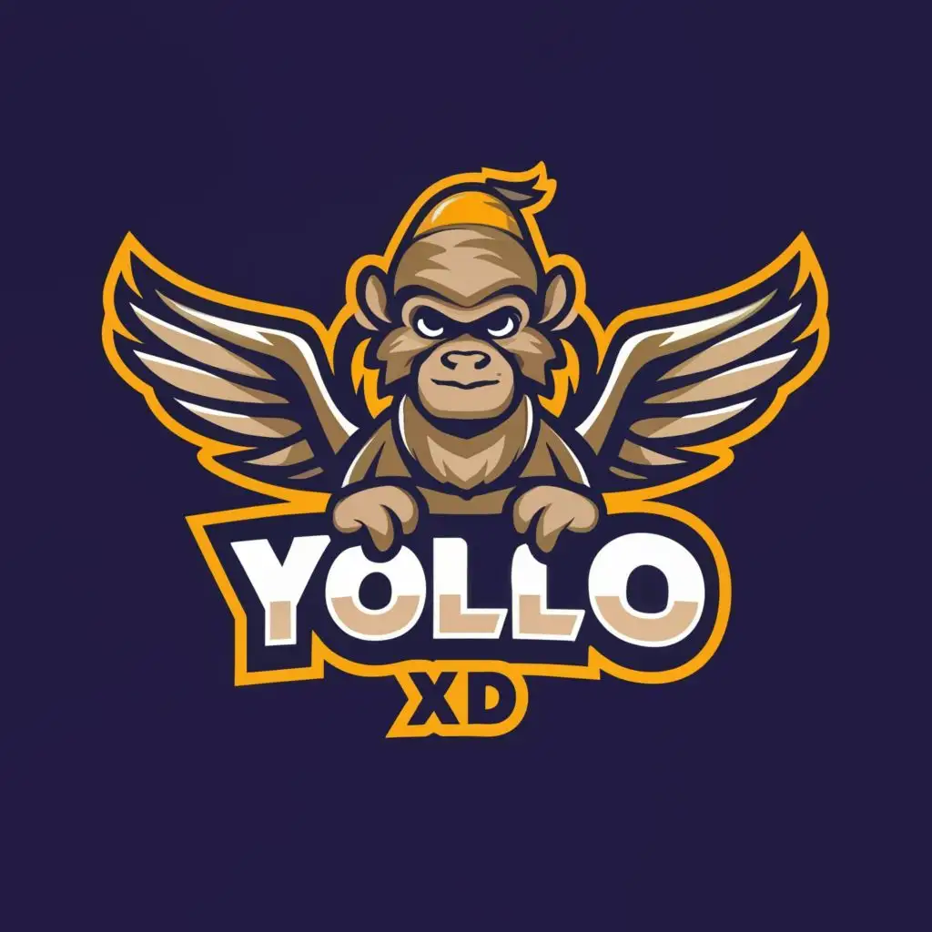 logo, have one wing, big logo for screen , cool monkey, with the text "YOLO XD", typography, be used in Animals Pets industry