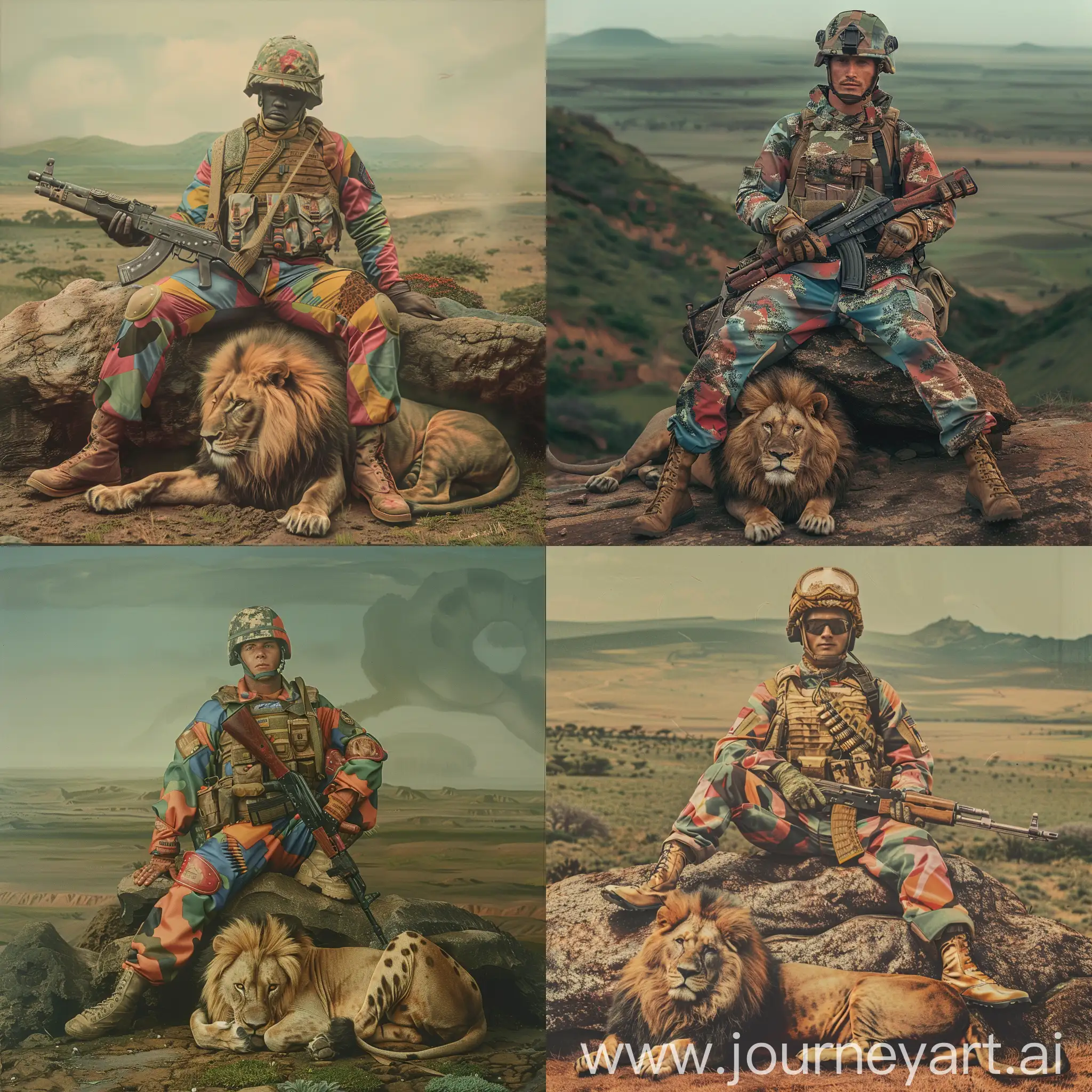 Jungle-Soldier-Relaxing-with-Lion-Companion