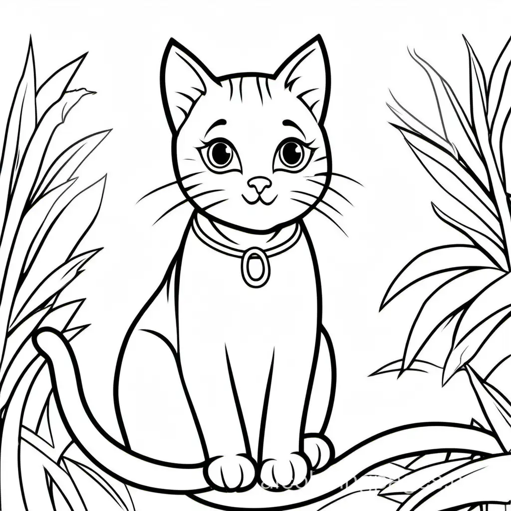 Cut cat, Coloring Page, black and white, line art, white background, Simplicity, Ample White Space. The background of the coloring page is plain white to make it easy for young children to color within the lines. The outlines of all the subjects are easy to distinguish, making it simple for kids to color without too much difficulty