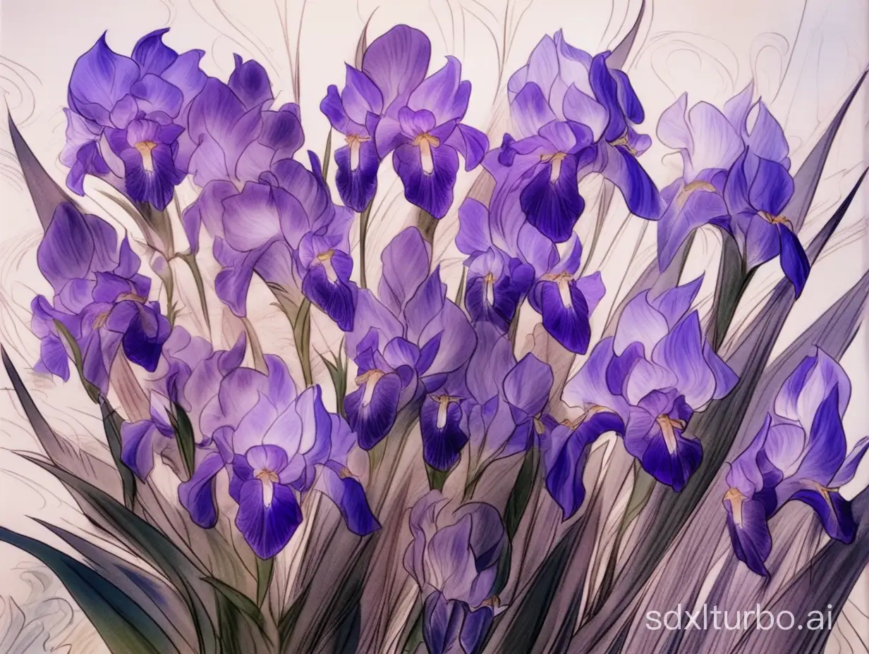 a bunch of Purple iris,Chinese traditional style,blooming,