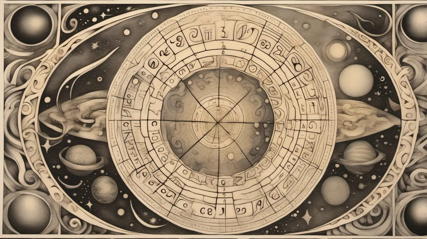 Astrological Square Renaissance Planets and Moon Eclipse Etching