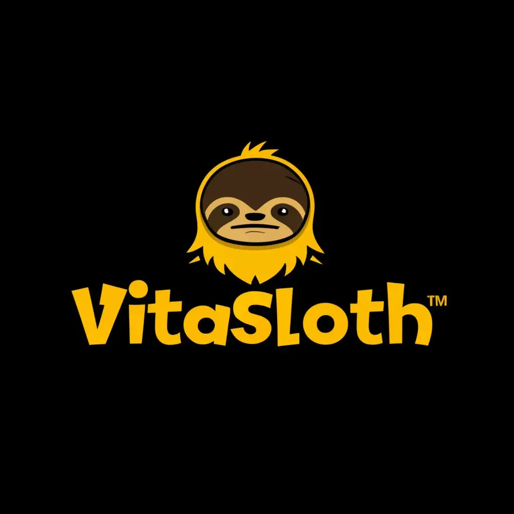a logo design,with the text "vitaSloth", main symbol:bernard day of the tentacle, dark background, darkyellow letters,Minimalistic,be used in Internet industry,clear background