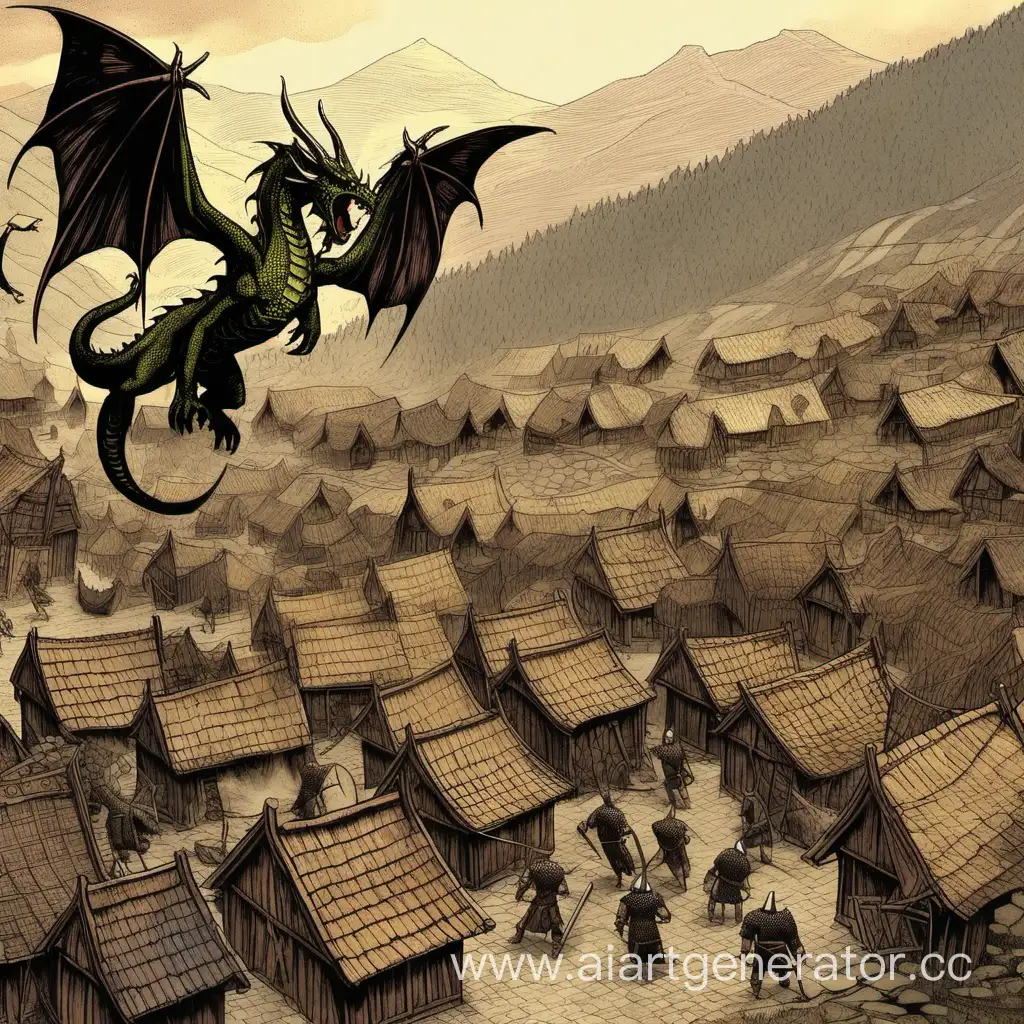 every day, a terrible dragon attacked a vikings village in the hills.