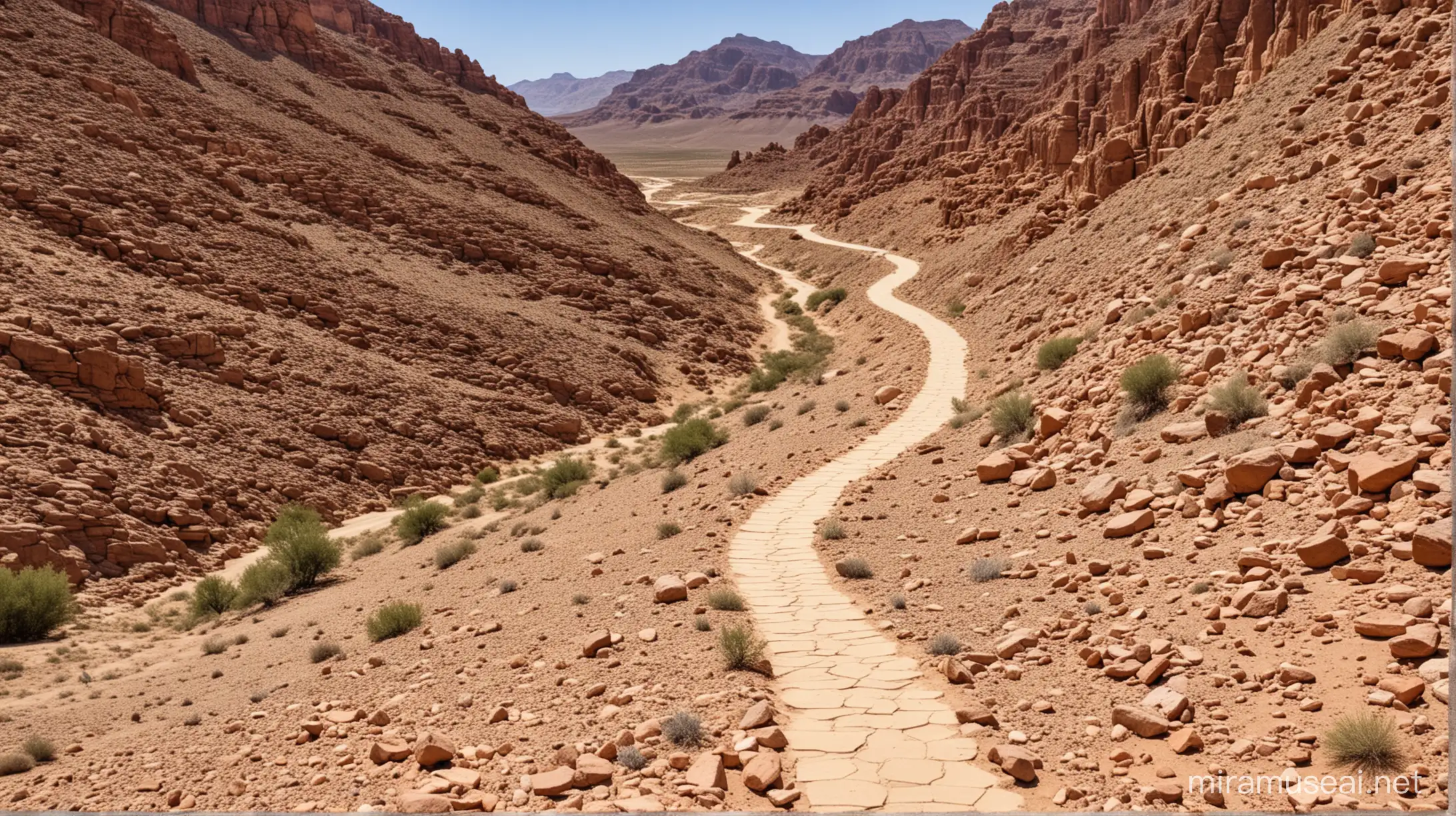 Serpentine Desert Trail Tranquil Path Amidst Arid Landscape