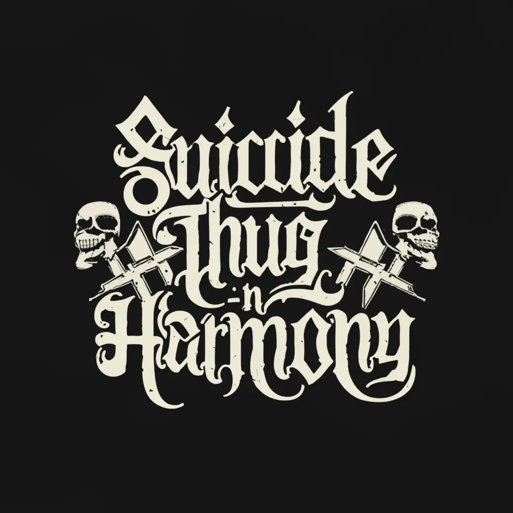 a logo design,with the text "$uicidethug$-N-Harmony", main symbol:Old English Fonts with skulls,Moderate,clear background