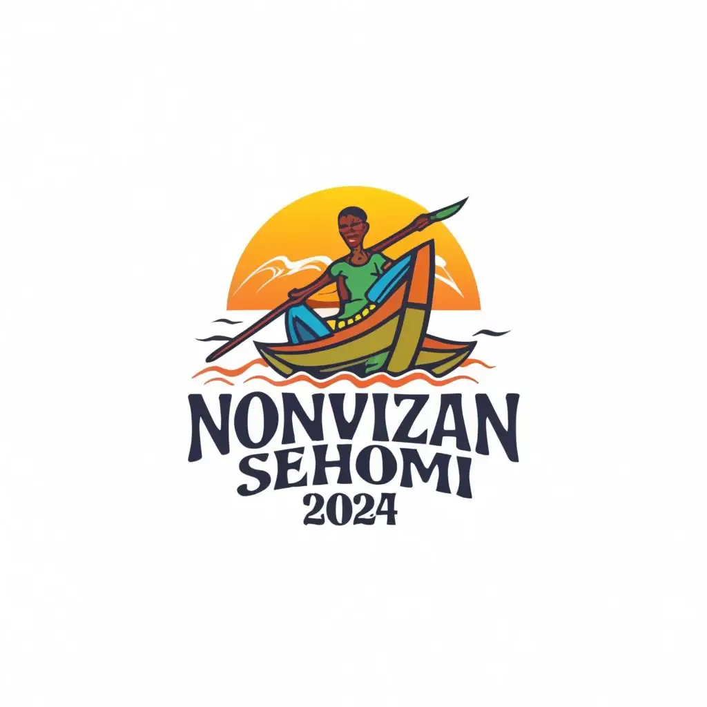 a logo design,with the text "NONVIZAN SEHOMI 2024", main symbol:An African  in a canoe casting a net in color,Moderate,be used in Entertainment industry,clear background