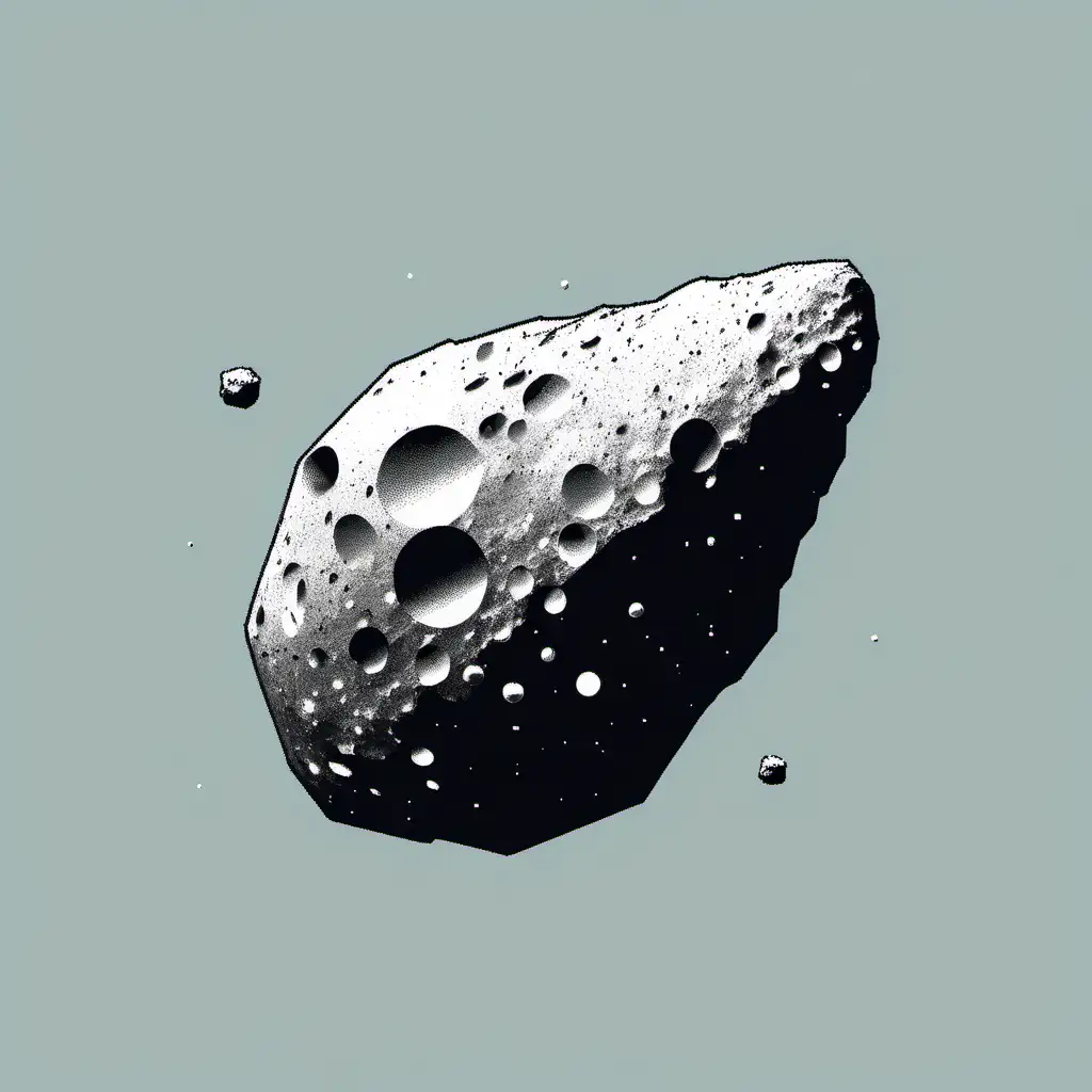 a 2d animated asteroid
on a blank background
minimal
