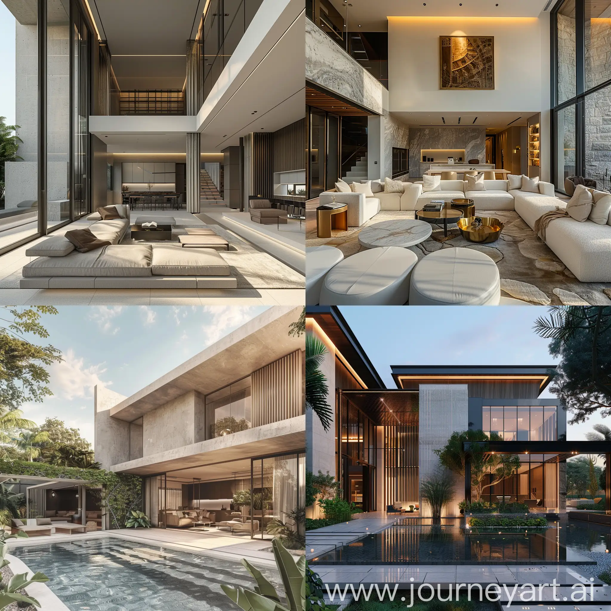A luxury villa includes bespoke architectural details, unconventional layouts, and rare materials that create a one-of-a-kind ambiance. Modern and simple style
