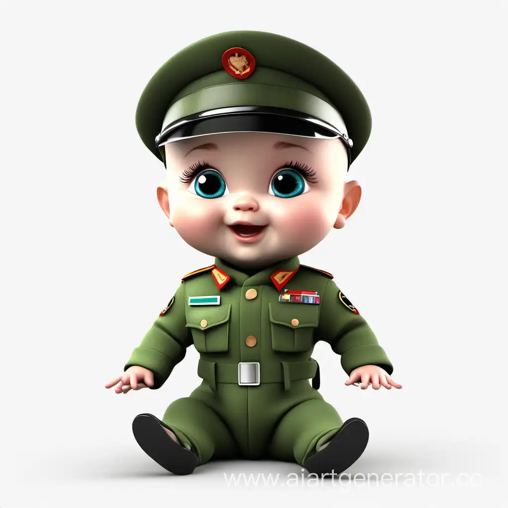 
3д няшный малыш в военной форме на белом фоне