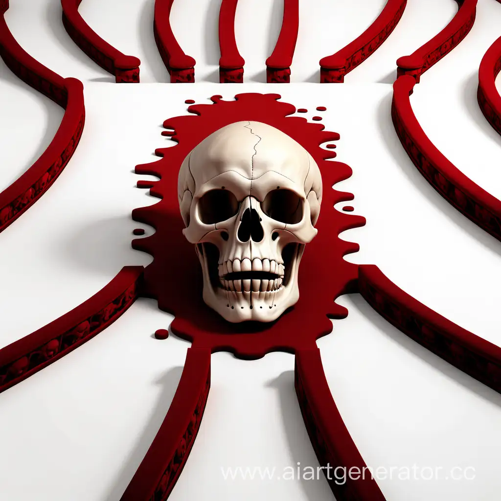 red carpet Go to hell, made of skull. white background.