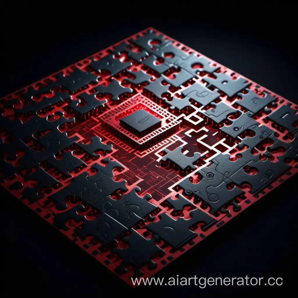 Red-Mechanical-Puzzle-Microchip-in-Dark-Environment