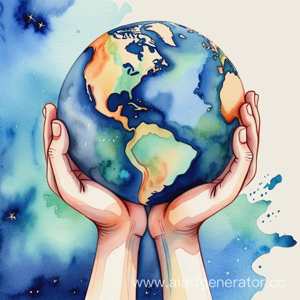 Hand-Holding-Earth-Watercolor-Drawing