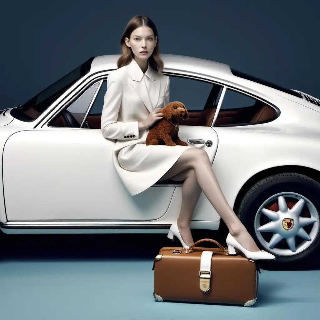 Elegant Collaboration White Girlish Style with Porsche 911 and Miu Miu Suitcase