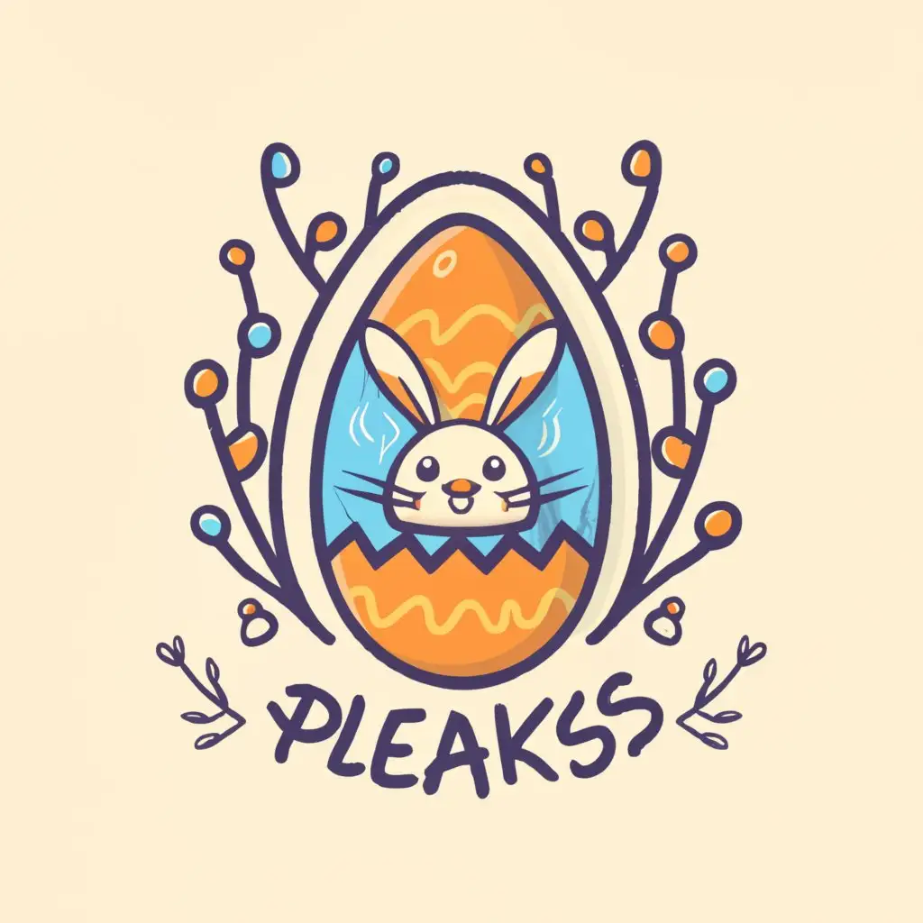 a logo design,with the text "PLEAKS", main symbol:Easter Eggs  Easter bunny text inside Vibrant Colors and Whimsical Typography,complex,clear background