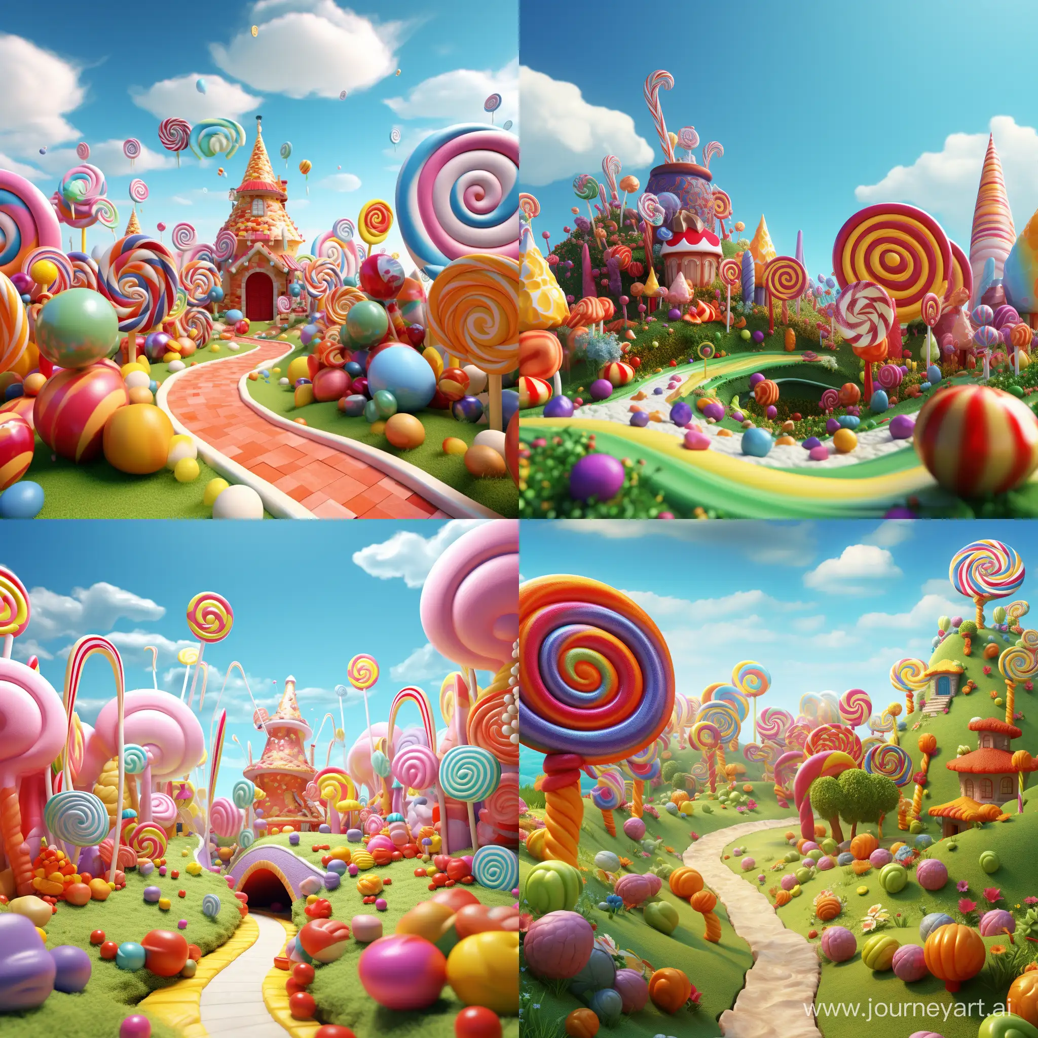 A big rainbow of candy. 3D animation 