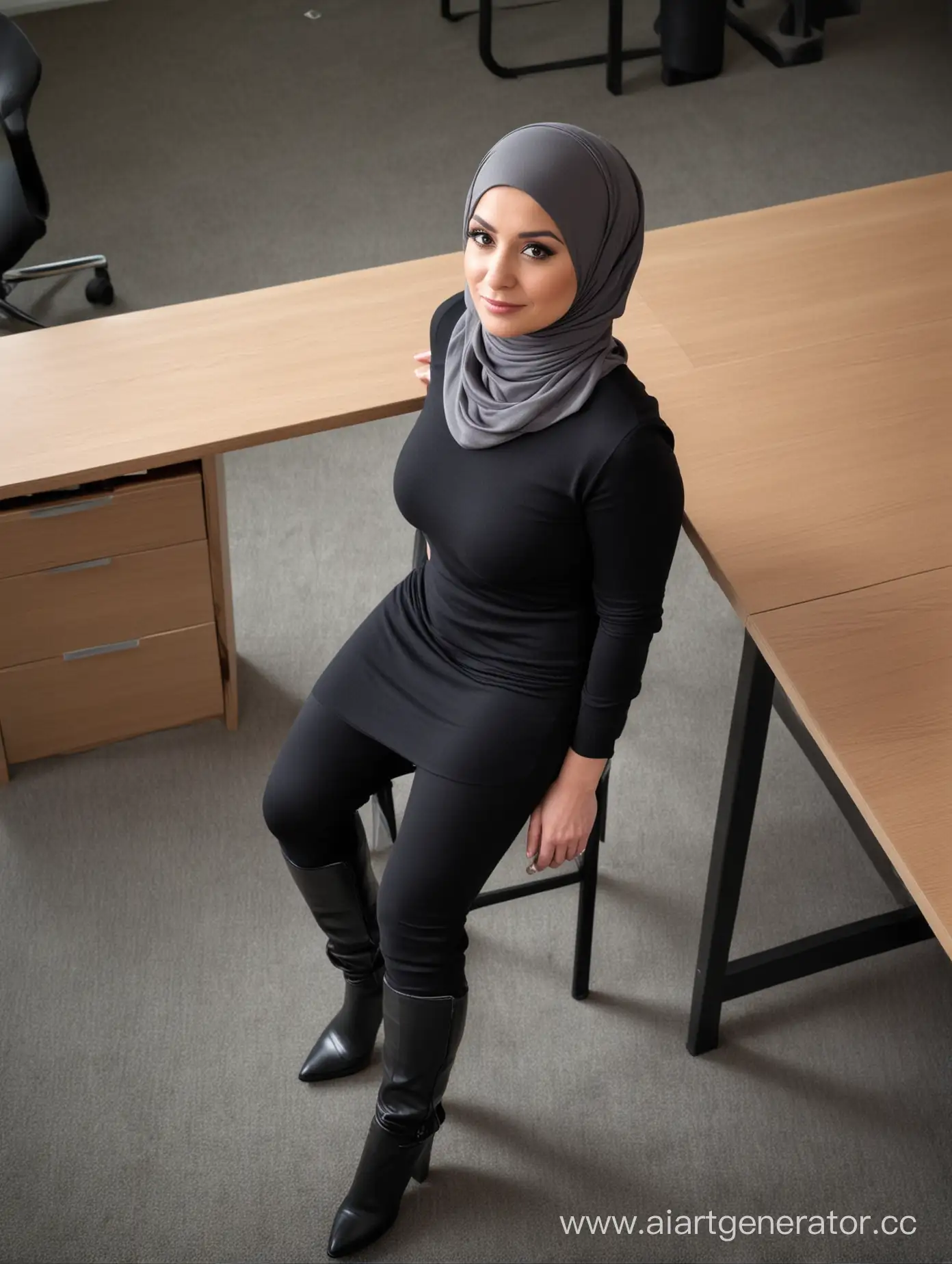 Dwarf-Woman-in-Office-Setting-HijabClad-Professional-at-Work