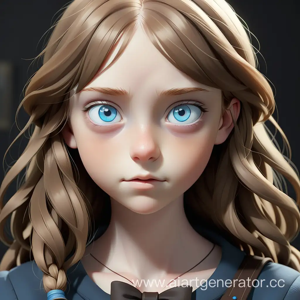Круглолиция 19- летняя девушка-обладательница необычных голубых глаз  . У нее светло-коричневые волосы. Девушка придерживается эстетике dark academia 