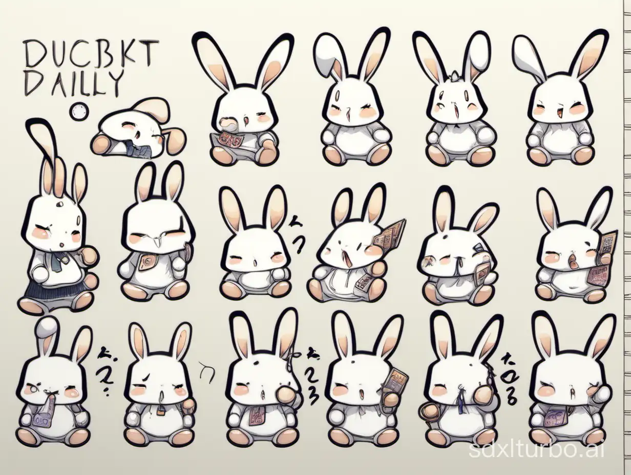 Korean-Wave-Inspired-Rabbit-Daily-Timetable-Stickers-with-Expressive-Emotions
