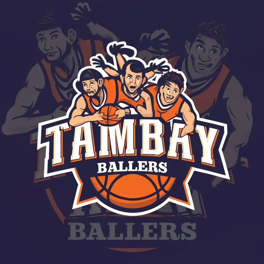 a logo design,with the text "Tambay Ballers", main symbol:group of relax basketball players,Moderate,be used in Sports Fitness industry,clear background