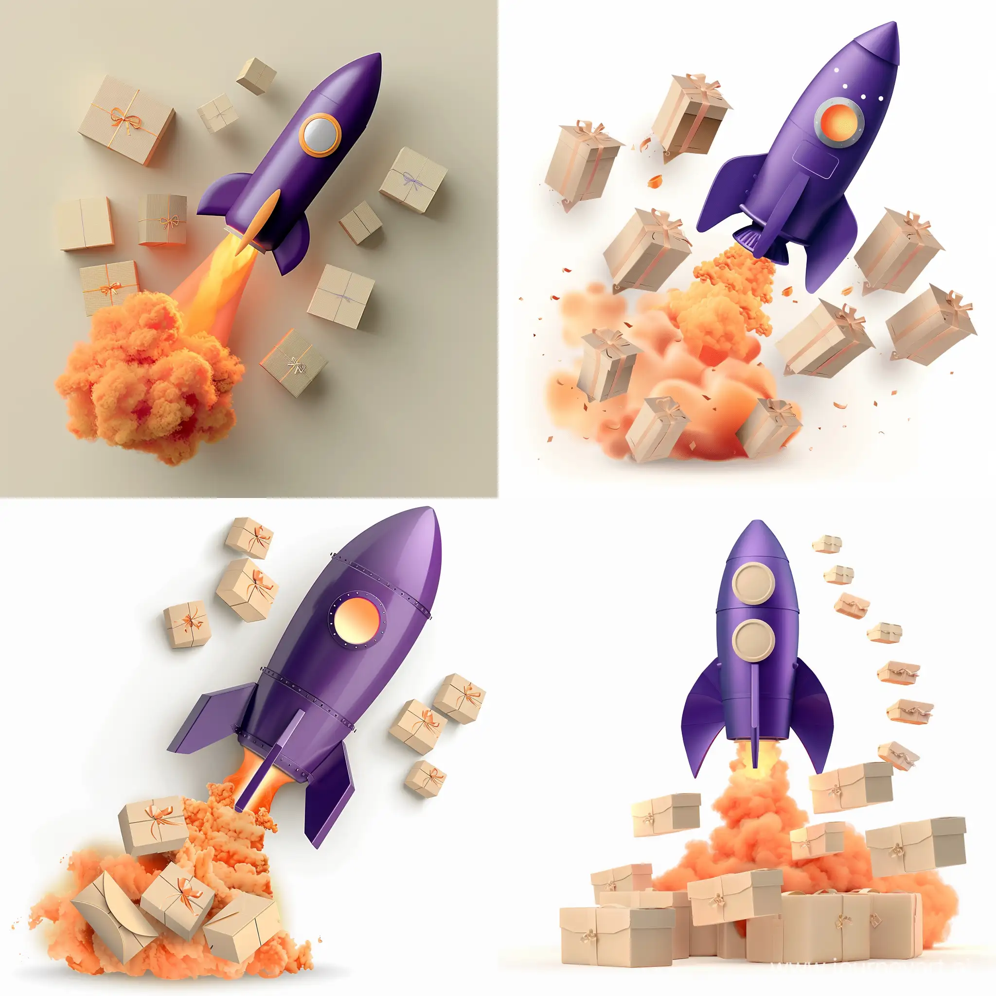 Purple-Rocket-with-Orange-Smoke-and-Cardboard-Packages