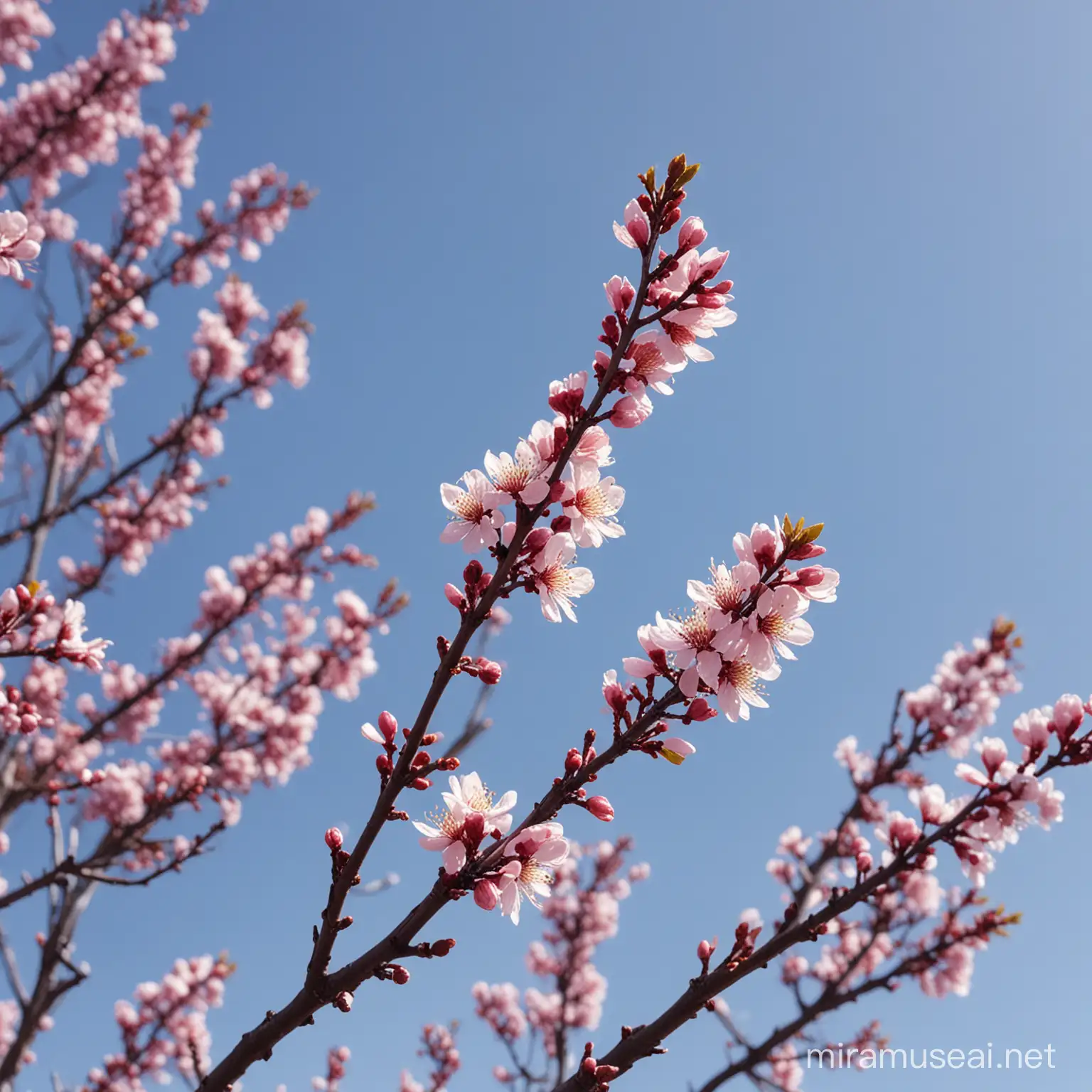 plum bloom branches with blue sky background