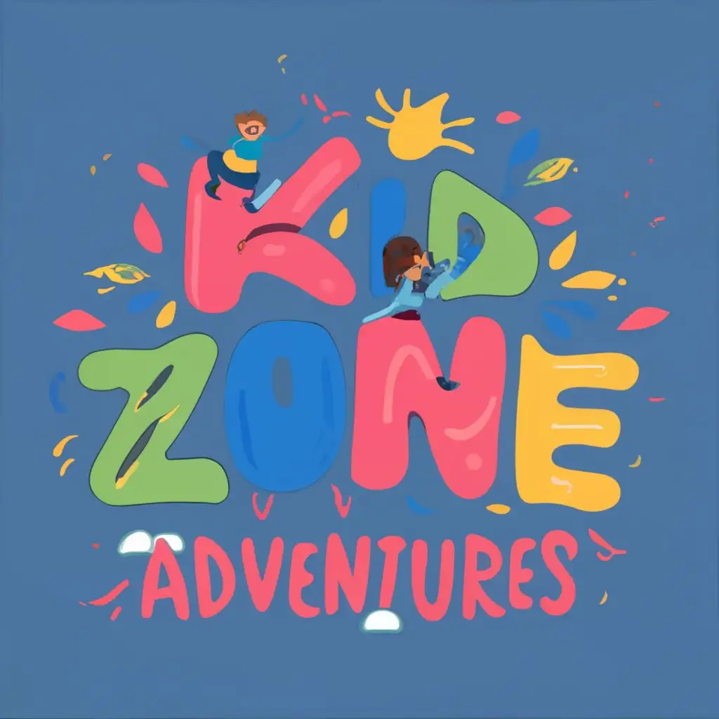logo, colourful kids playing, watching cartoon around KidZone adventures logo., with the text "KidZone adventures", typography, be used in Home Family industry