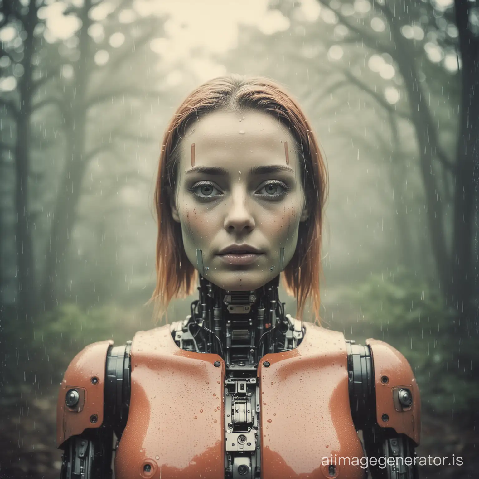 Vintage-Analog-Polaroid-Portrait-of-a-Feminine-Robot-in-Misty-Rain