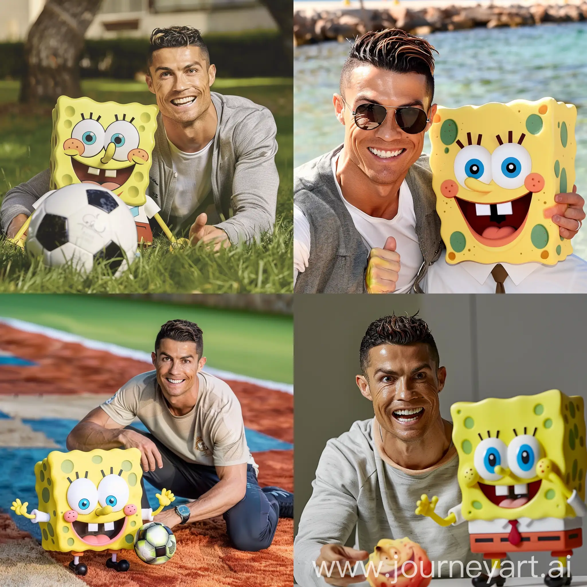 Soccer-Icon-Ronaldo-Enjoying-a-Fun-Game-with-Animated-Sea-Creature-Spongebob