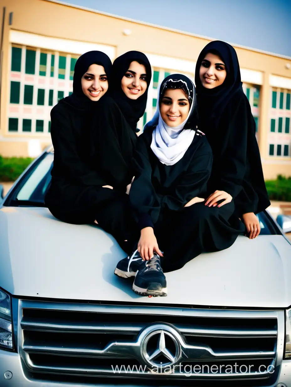Three-Arab-Schoolgirls-Posing-on-Car-Roof