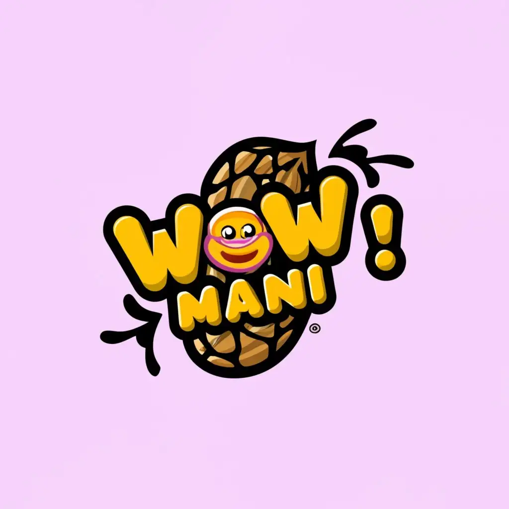 a logo design,with the text "WOW! Mani", main symbol:Peanut inside emoji laughing,complex,be used in Entertainment industry,clear background