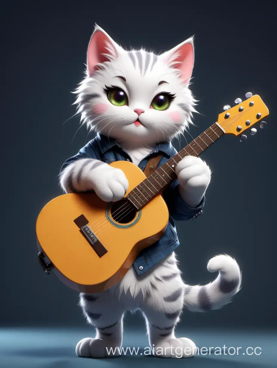 милый котик с гитарой в лапах 