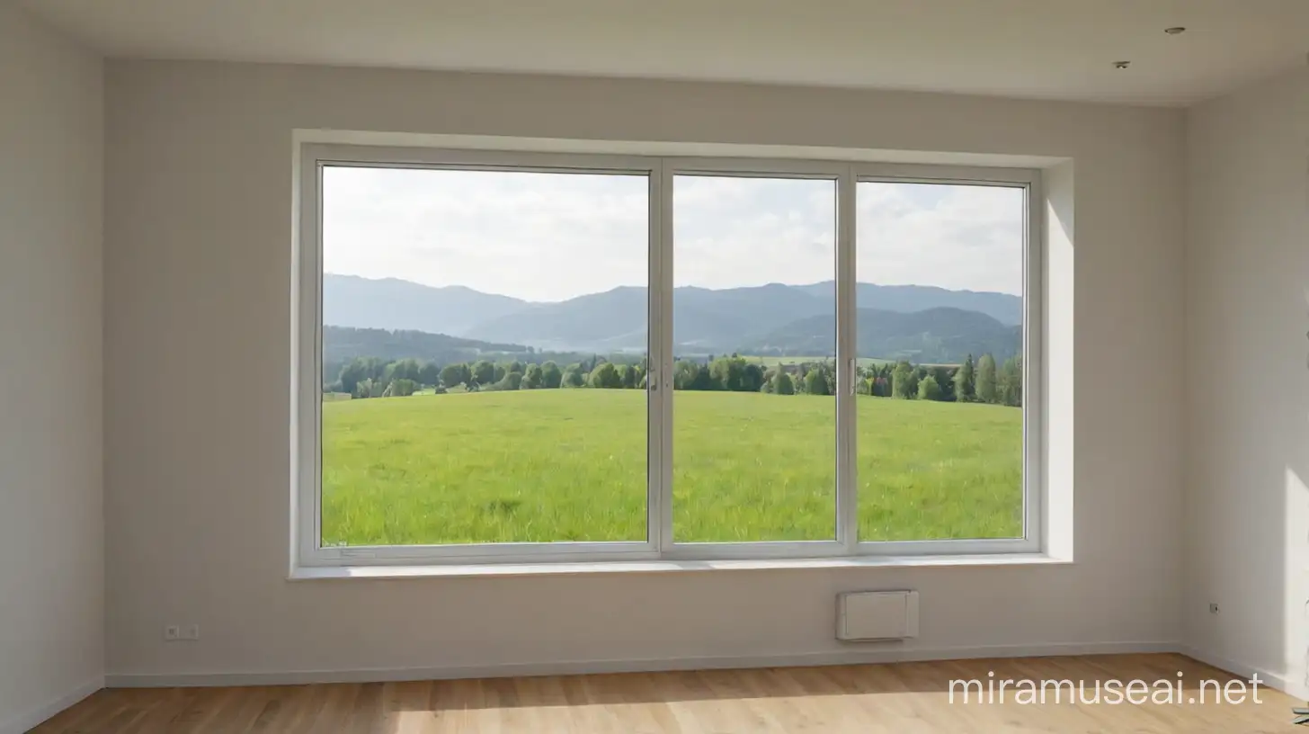 Apartment View Serene Green Meadow from Closed Window