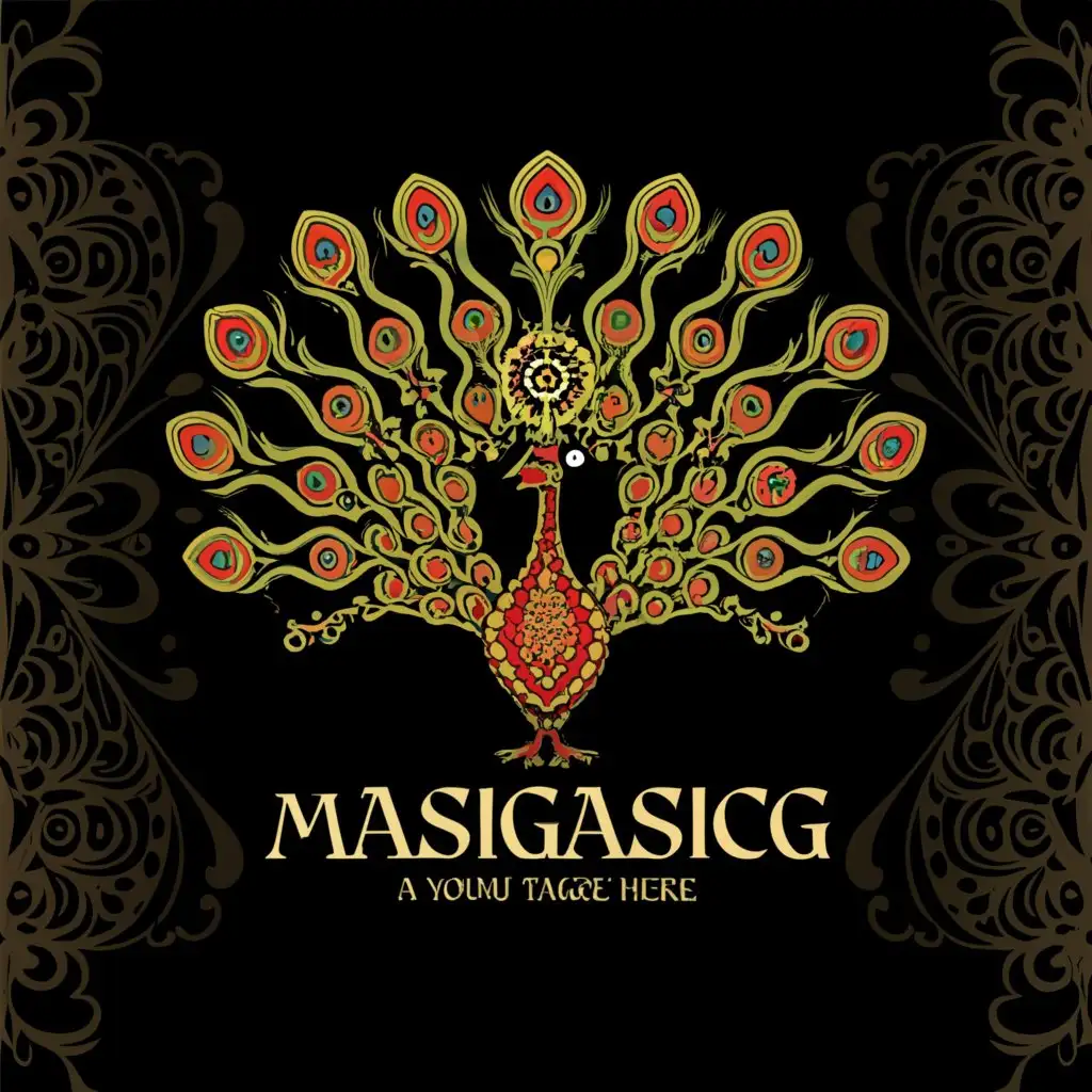 a logo design,with the text "MASIGASIG", main symbol:Red peacock black background,complex,be used in Religious industry,clear background