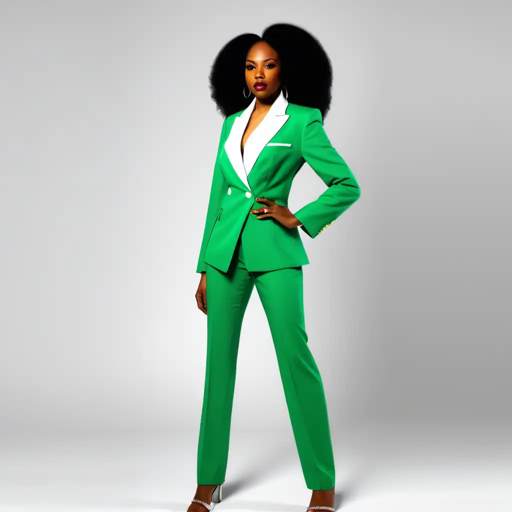 african american women, kelly green and white suit
