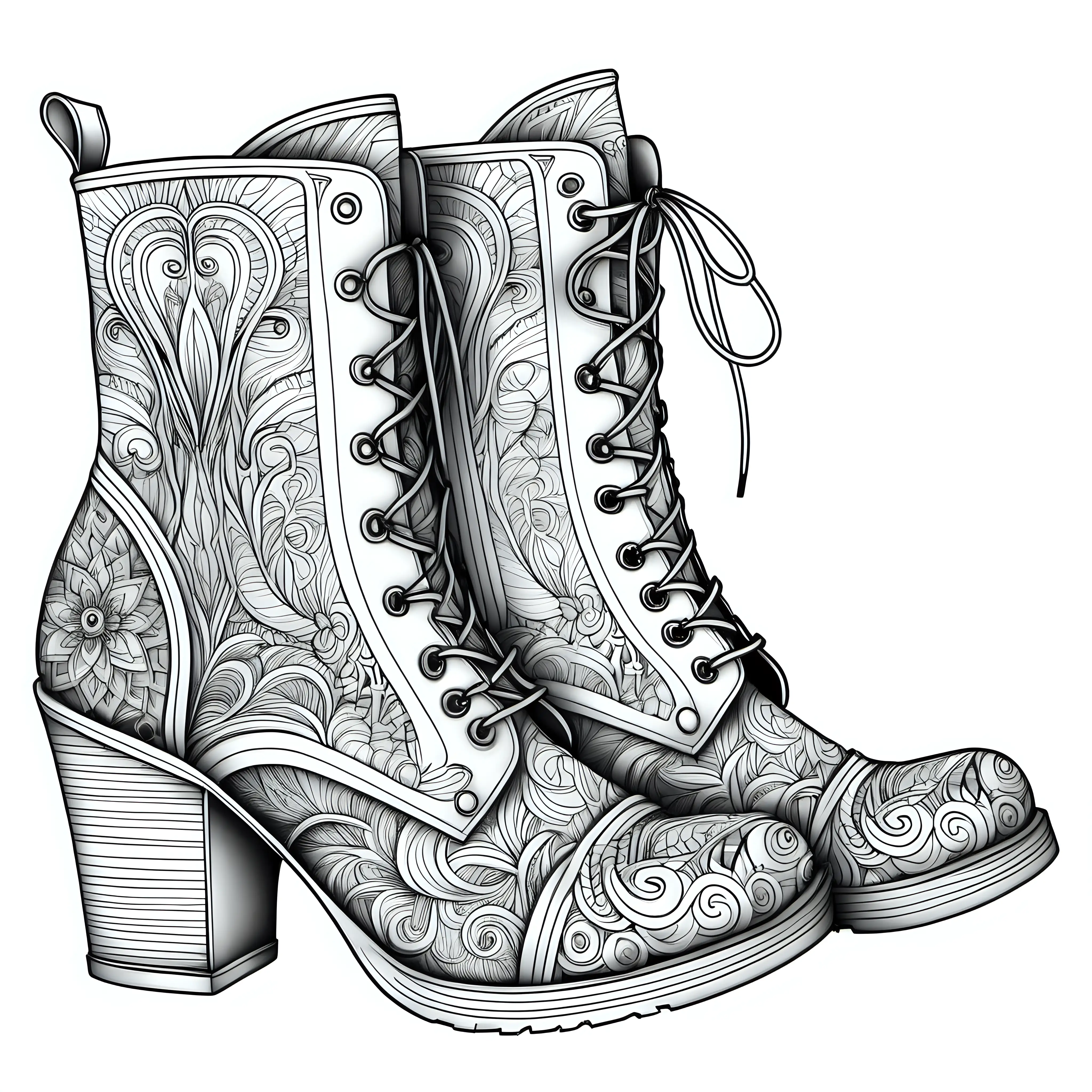 Detailed Coloring Pages Various Womens Boots for Adults