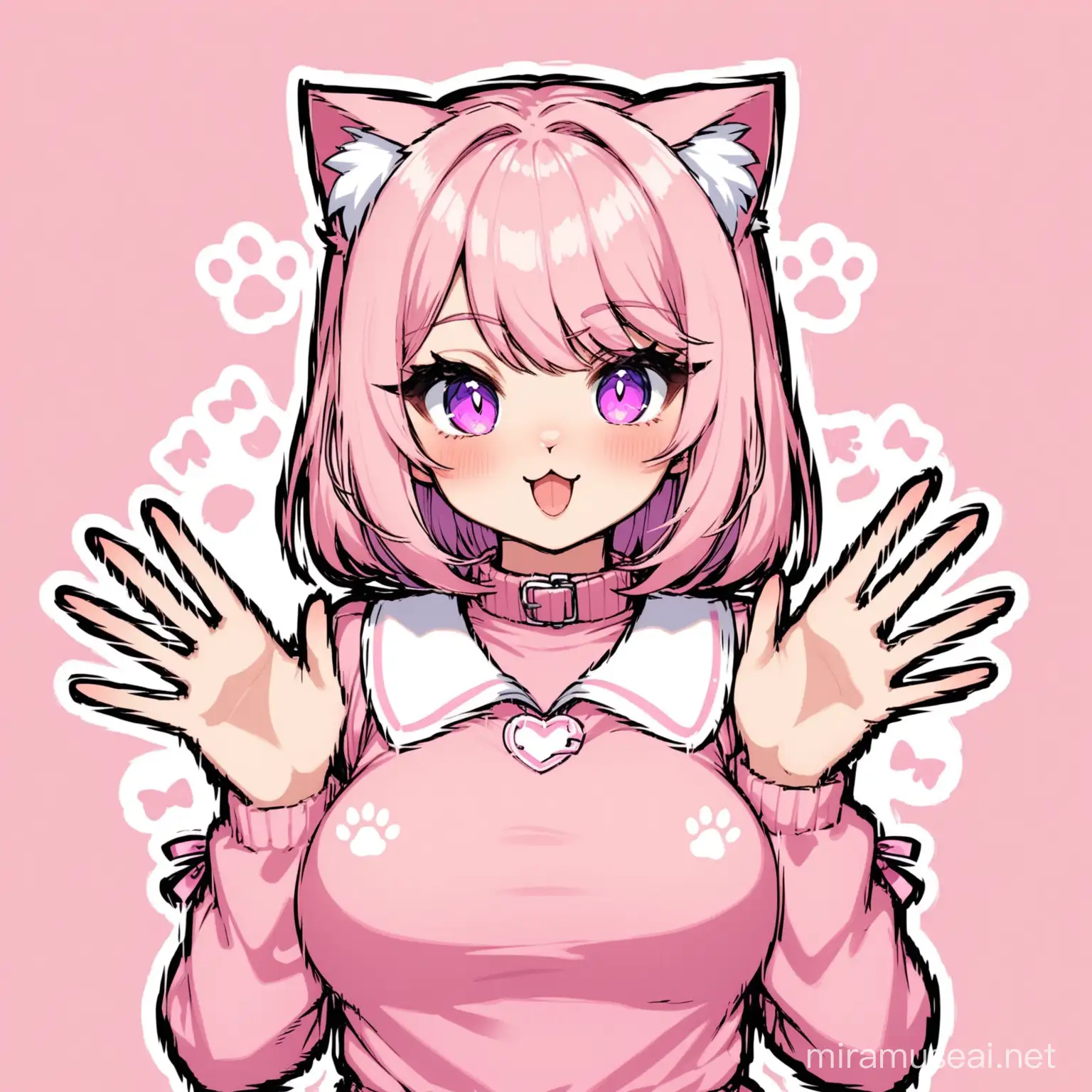 EGirl Cat Girl with Waving Hands and Peekaboo Decal