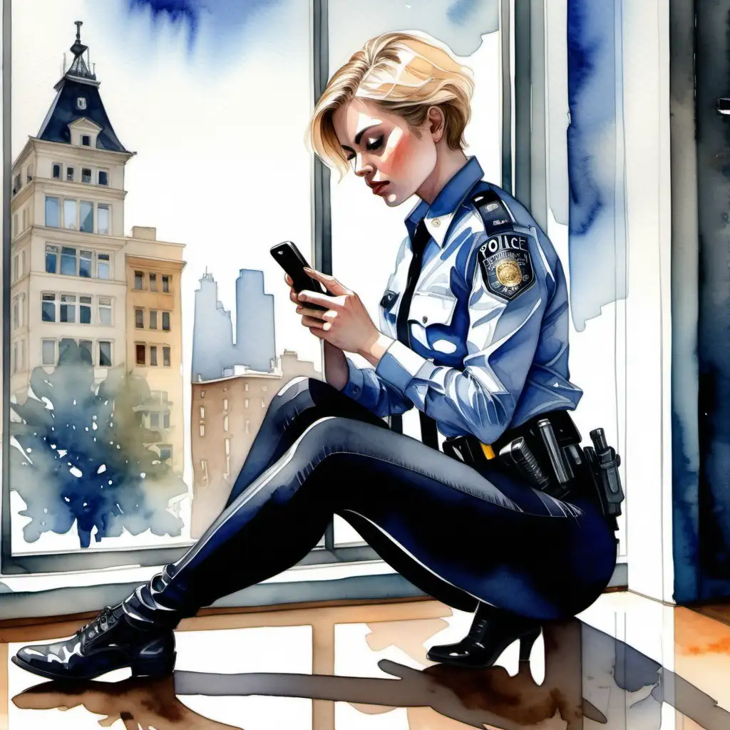 Seductive Officer Engrossed in Mobile Break | MUSE AI