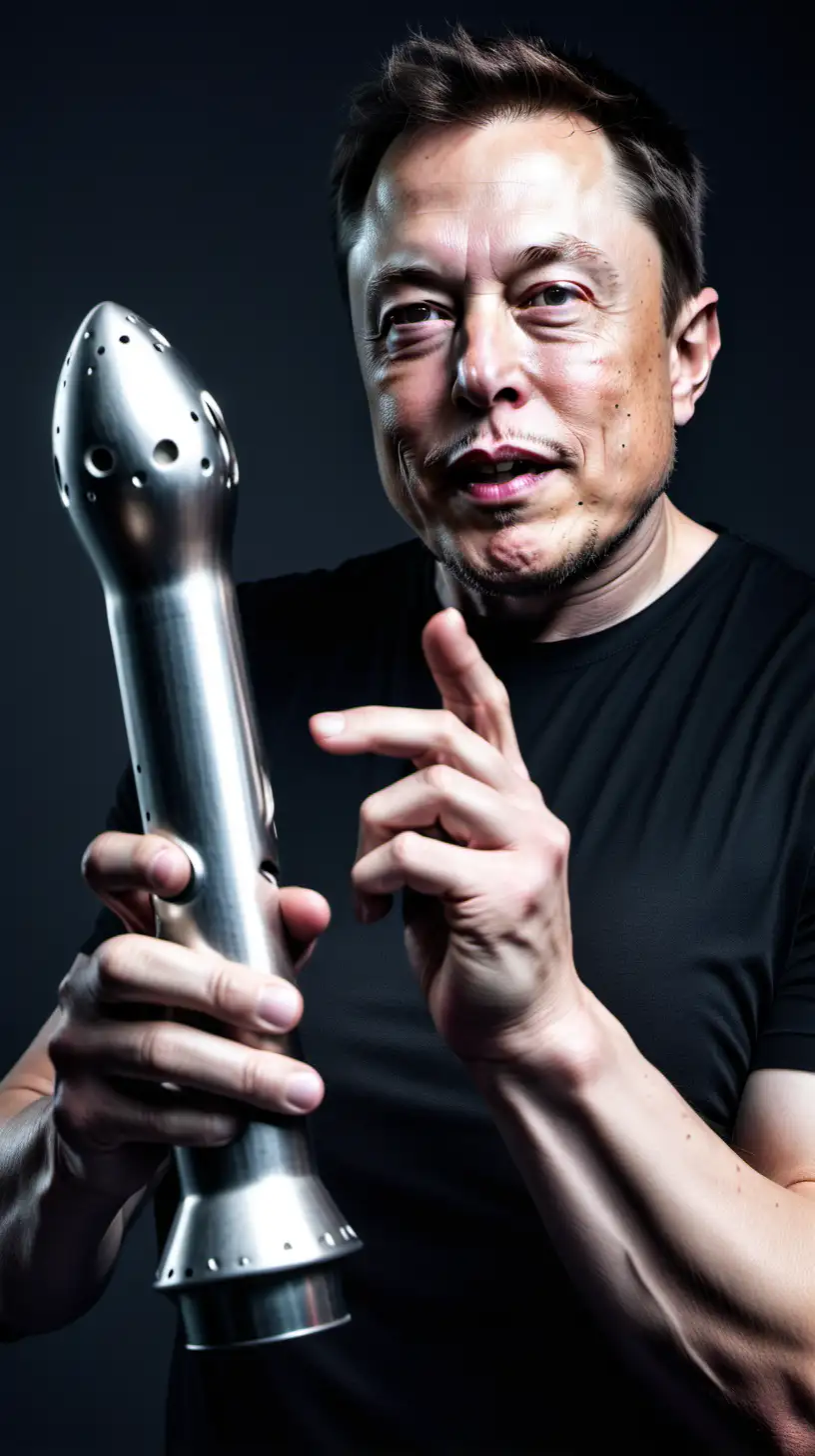 elon musk threatening camera with metal dildo