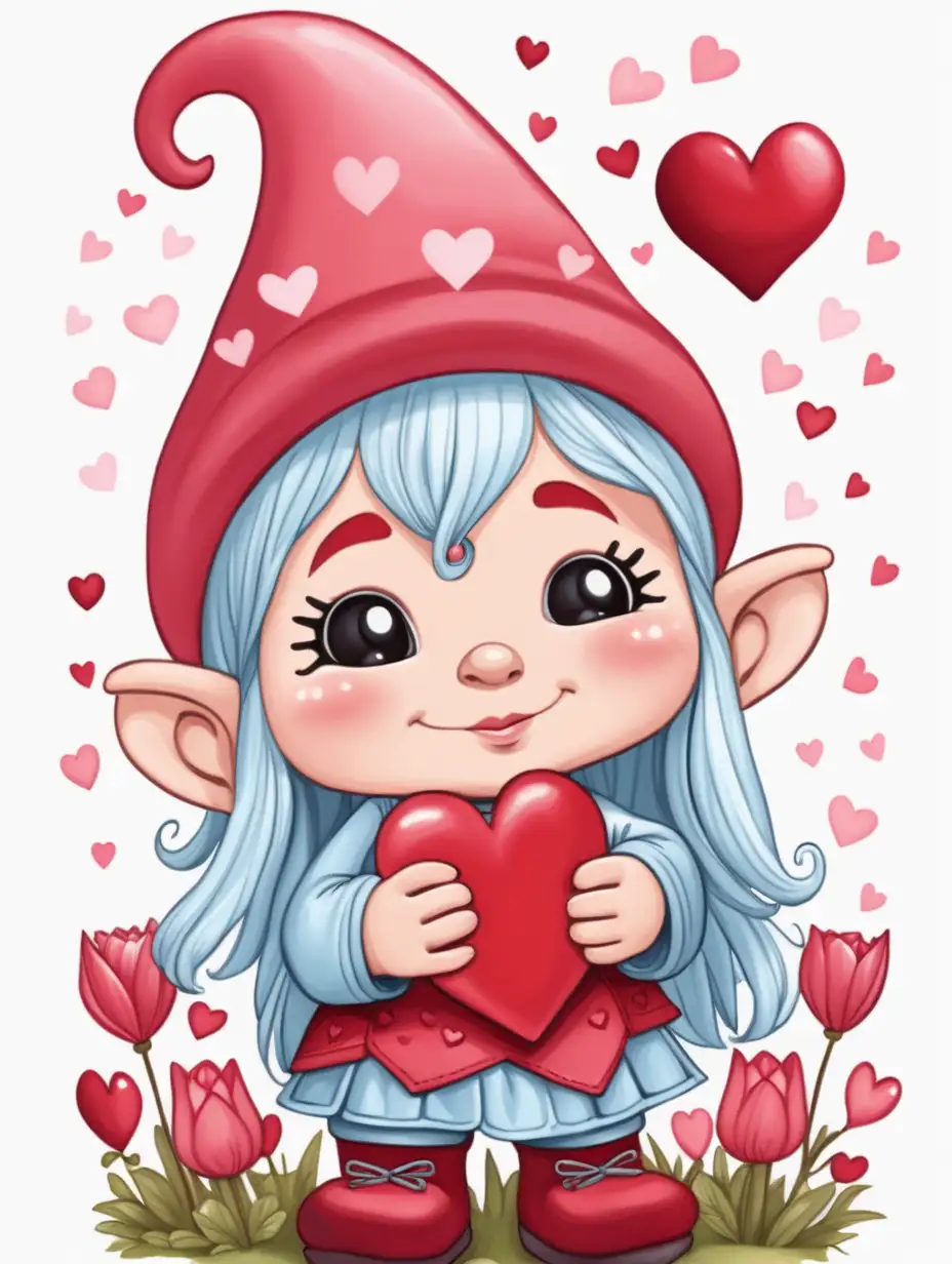 Adorable Valentines Day Gnome Girl Cartoon