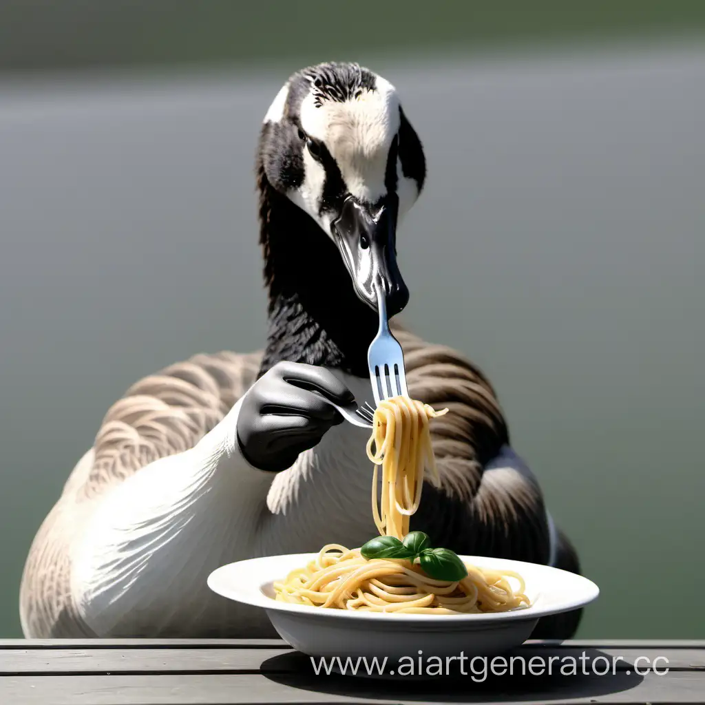 Graceful-Goose-Eating-Pasta-with-a-Fork