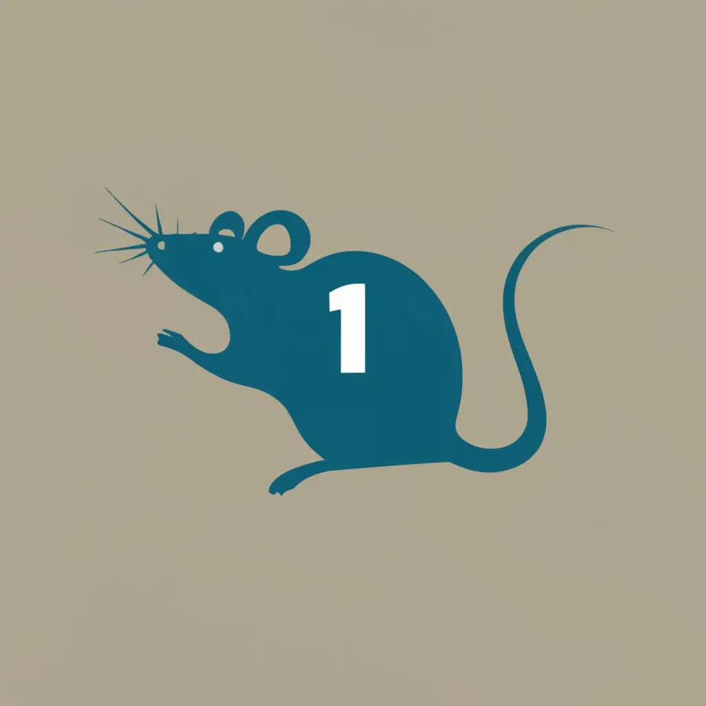 LOGO-Design-For-Blue-Tail-Rat-Minimalistic-Rat-Icon-with-Blue-Tail-and-Number-1-Typography-for-Restaurant-Industry