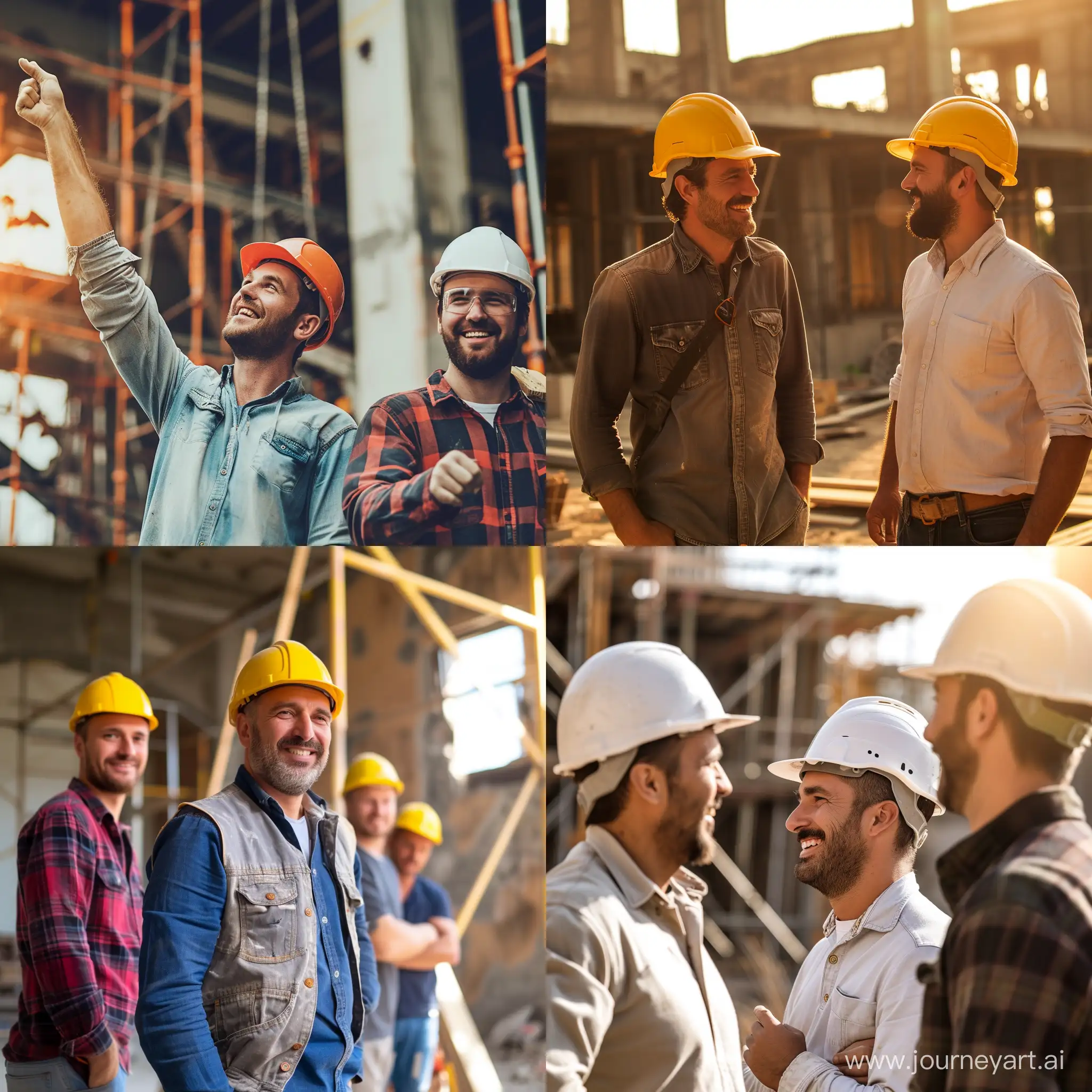 Joyful-Construction-Workers-with-Hard-Hats-at-the-Site