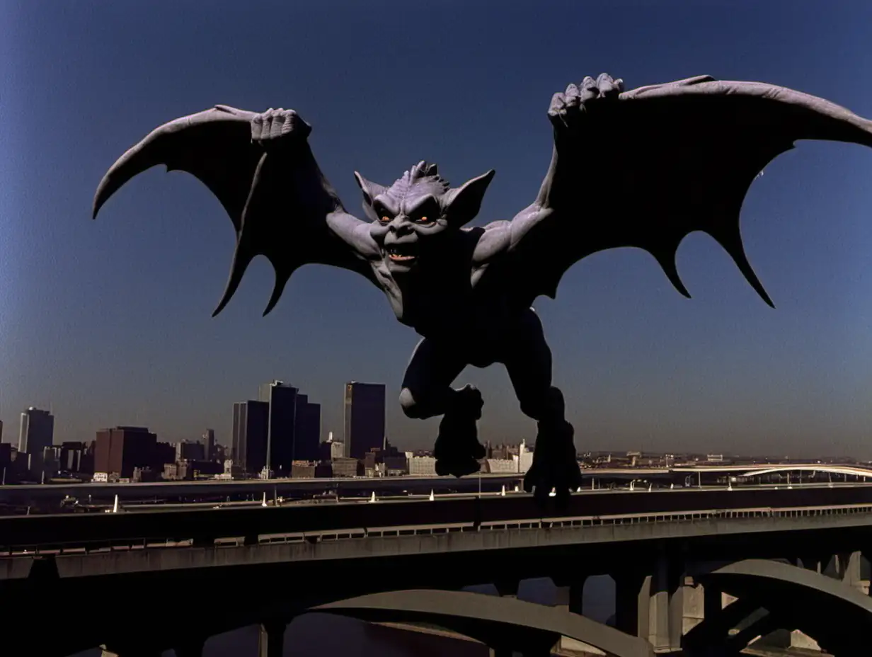 Enchanting 1987 VHS Still Majestic Gargoyle Soaring Over Bridge