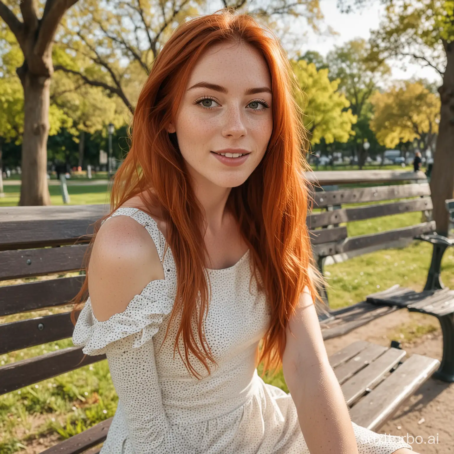 RedHaired-Girl-with-Freckles-Taking-Selfie-in-Park