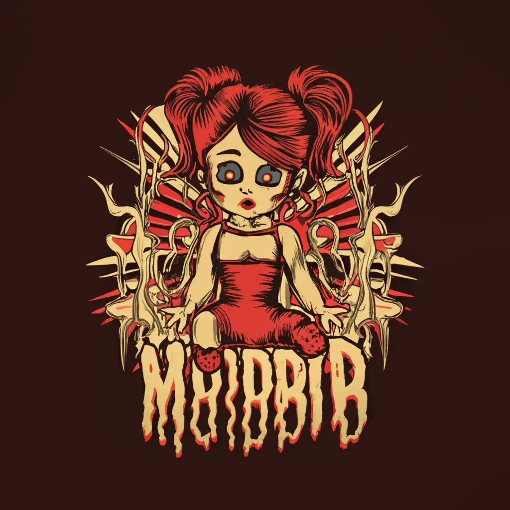 a logo design,with the text 'Morbid', main symbol:Ragdoll, Gothic, sexy, red, death, devil, sassy, complex, clear background